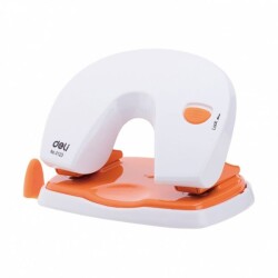 Перфоратор Deli Vivid E0123 офисен, до 20 листа, с ограничител, бял/оранжев