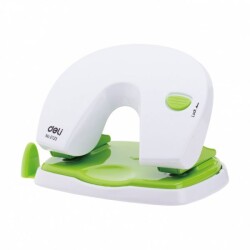 Перфоратор Deli Vivid E0123 офисен, до 20 листа, с ограничител, бял/зелен