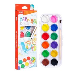 Акварелни бои Deli Colorun EC20-12, 12 цвята + четка, ф28 мм