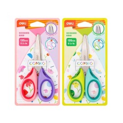 Ножица детска Deli Comiko E6068, 13.5 см, цветни гумирани дръжки, блистер