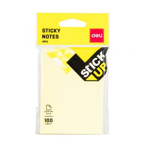 Самозалепващи листчета Deli Stick Up EA01402, 76 x 101 мм, жълт пастел, 100 л