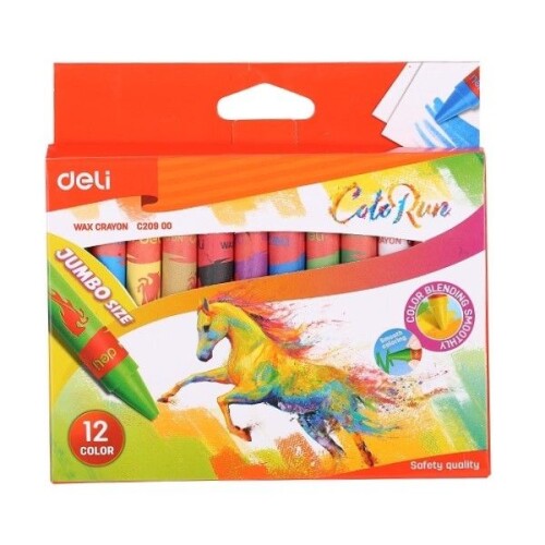 Пастели восъчни Deli Colorun JUMBO, ф11, 98 мм, 12 цвята, картонена кутия
