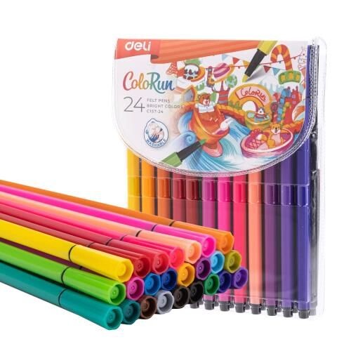 Флумастери Deli Colorun EC157-24, 24 цвята, измиващи се, PVC опаковка