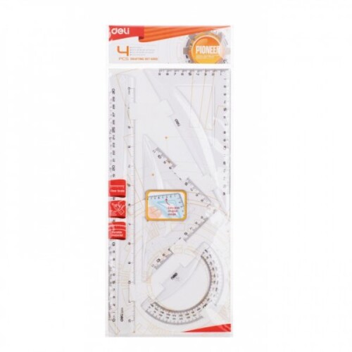 Комплект Deli Pioneer EG00512 линия 30см, тригълник и транспортир
