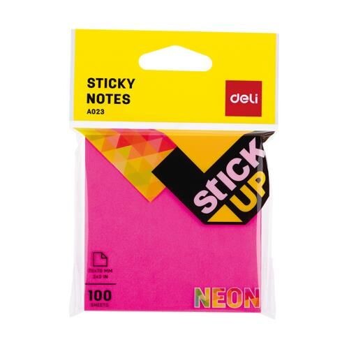 Самозалепващи листчета Deli Stick Up EA02302, 76 мм х 76 мм, розов, неон, 100 л