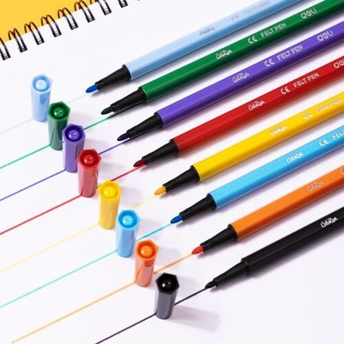 Флумастери Deli Colorun EC156-12, 12 цвята, измиващи се, пластмасов тубус