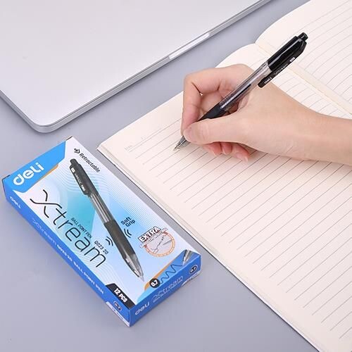 Химикалка Deli Xtream EQ02320, автоматична, с грип зона, черна, 0.7 мм